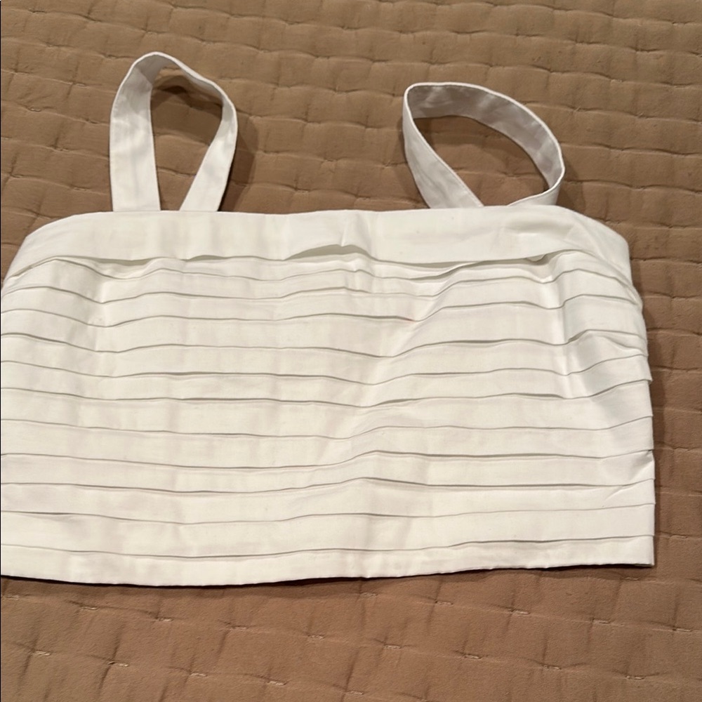 Abercrombie & Fitch White Pleated Crop Tank Top